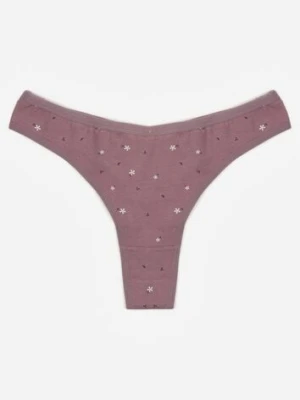 Fioletowe Majtki Strongi z Drobnym Nadrukiem z Bawełną Clymeine