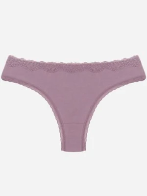 Fioletowe Majtki z Bawełną Typu Stringi Ozdobione Koronką Cirilise