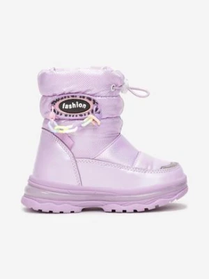 Fioletowe Pikowane Śniegowce z Kolorowymi Naszywkami Gemra