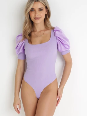 Fioletowe Prążkowane Body z Bufiastymi Rękawami Teasea Lily Rose