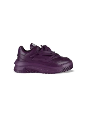 Fioletowe Skórzane Sneakersy z Głową Meduzy Versace