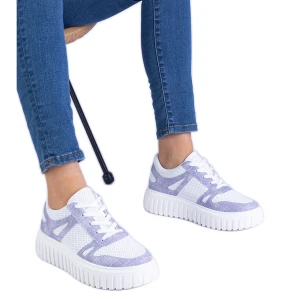 Fioletowe sneakersy ażurowe na masywnej podeszwie Inna marka