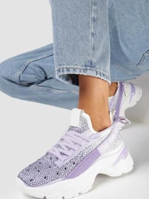 Fioletowe Sneakersy Ozdobione Cyrkoniami i Taśmą z Napisem Falerin