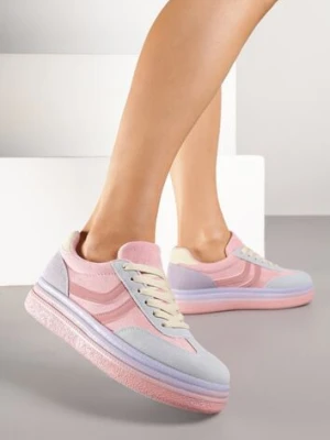 Różowo-Niebieskie Sneakersy Typu Kultowe Tenisówki na Niskiej Platformie Olritia