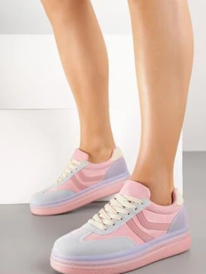 Różowo-Niebieskie Sneakersy w Stylu Klasycznych Tenisówek na Grubej Podeszwie Grelritia ideal