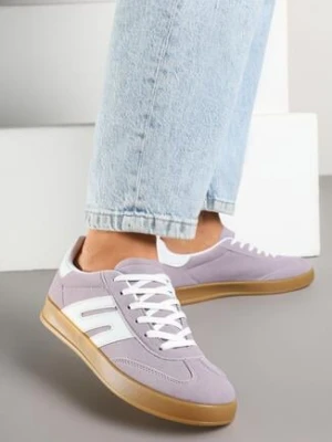 Jasnofioletowe Sneakersy w Stylu Klasycznych Tenisówek z Ozdobnymi Przeszyciami Nartewia besty