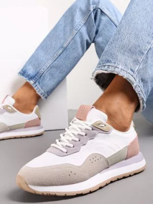 Biało-Fioletowe Sneakersy Zdobione Wstawkami z Imitacji Skóry Fayela