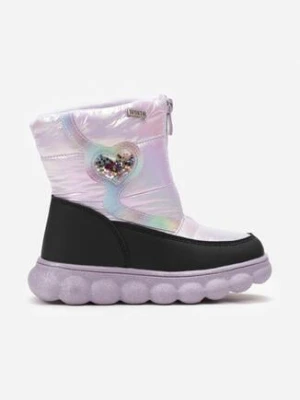 Fioletowe Śniegowce z Pikowaniem na Grubej Podeszwie z Ozdobnym Przeszyciem w Kształcie Serca Fioralia