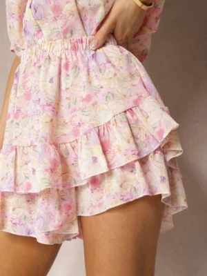 Fioletowe Spódnico-Szorty High Waist z Gumką w Pasie i Falbanką Gleiana retro & icone