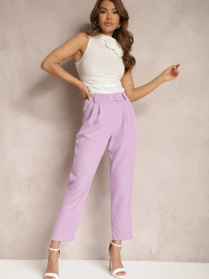 Fioletowe Spodnie Cygaretki z Guzikami i Gumką w Pasie Gelarine New Collection
