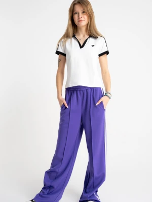 Fioletowe spodnie dresowe z lampasami Reporter