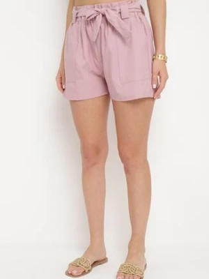 Fioletowe Szorty Bermudy z Bawełną i Wysokim Stanem Ozdobione Wiązaniem Rosavia h&s