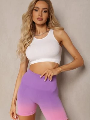 Fioletowe Szorty Sportowe Kolarki High Waist z Gumką w Pasie Pianola