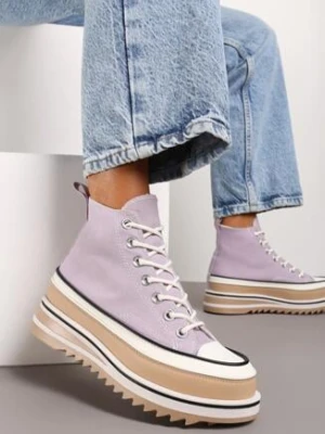 Fioletowe Trampki za Kostkę na Grubej Podeszwie z Wycięciami Aretiapia