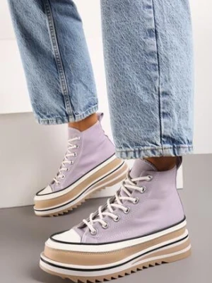 Fioletowe Trampki za Kostkę na Grubej Podeszwie z Wycięciami Aretiapia