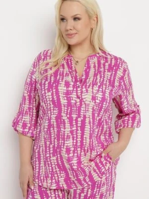 Fioletowo-Beżowa Bluzka z Abstrakcyjnym Printem Imitującym Łuski Krokodyla Lenntiana christy