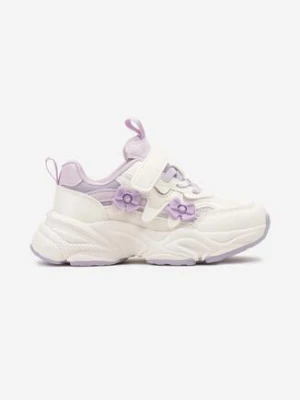 Fioletowo-Białe Buty Sportowe Sneakersy z Aplikacjami w Kształcie Kokardek Delhpin