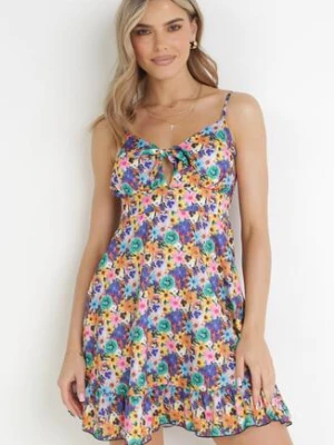 Fioletowo-Czarna Rozkloszowana Sukienka na Cienkich Ramiączkach Omsa rosa