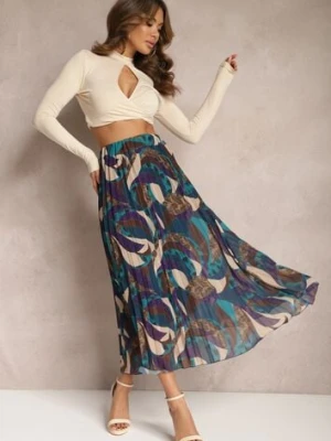 Fioletowo-Niebieska Długa Spódnica Plisowana w Abstrakcyjny Malarski Wzór Ariamitta lily rose