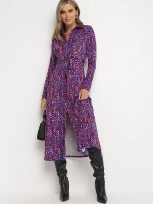 Fioletowo-Niebieska Koszulowa Sukienka Maxi z Wiązanym Paskiem Marlana by swan