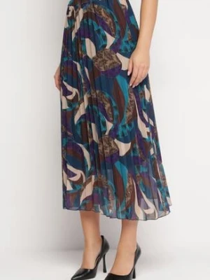 Fioletowo-Niebieska Plisowana Spódnica Maxi Ozdobiona Abstrakcyjnym Wzorem Fitsumena lily rose
