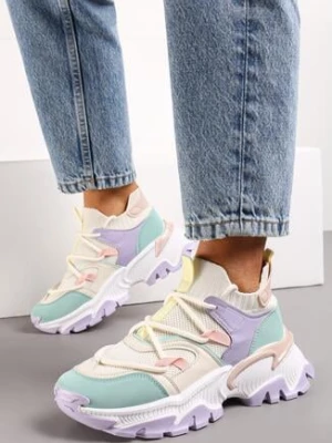 Fioletowo-Zielone Wsuwane Sneakersy z Elastyczną Cholewką i Ozdobnymi Wstawkami Ihiannon
