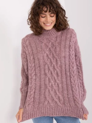 Fioletowy damski sweter w warkocze
