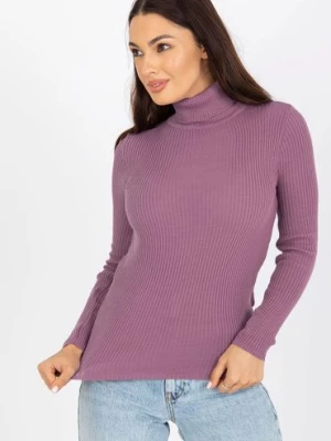 Fioletowy damski sweter z golfem w prążek