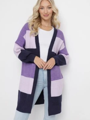 Fioletowy Długi Kardigan w Paski Amonta m&d fashion