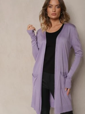 Fioletowy Kardigan Bez Zapięć o Prostym Kroju ze Wsuwanymi Kieszonkami Torinia miss poem