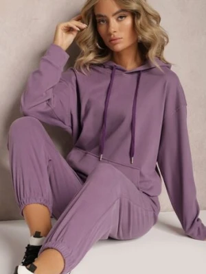 Fioletowy Komplet Dresowy z Bluzą i Spodniami Ciranova