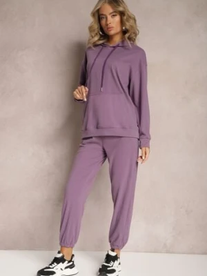 Fioletowy Komplet Dresowy z Bluzą i Spodniami Ciranova