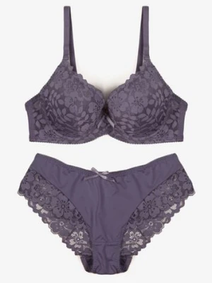 Fioletowy Koronkowy Komplet Majtki Figi i Biustonosz Eziselle