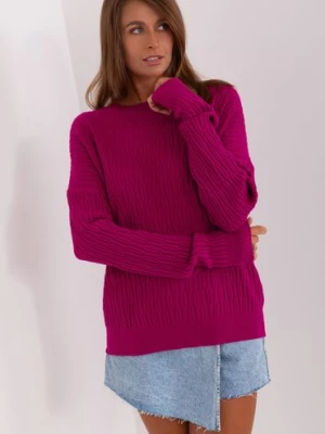 fioletowy sweter damski klasyczny z okrągłym dekoltem