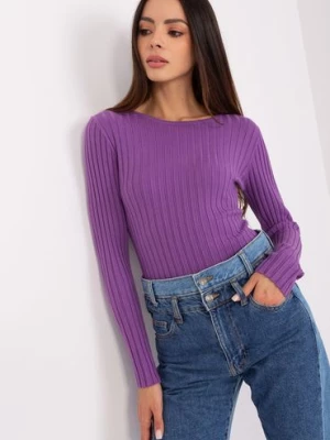 Fioletowy sweter damski klasyczny z okrągłym dekoltem