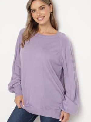 Fioletowy Sweter o Kroju Oversize z Szerokimi Ściągaczami Nittia miss poem