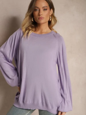 Fioletowy Sweter Oversize Ozdobiony Szerokimi Ściągaczami Anittia Miss Poem