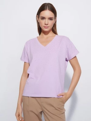 Fioletowy T-shirt damski z cekinami OCHNIK