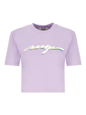 Fioletowy T-shirt z Logo Msgm