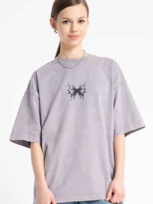 Fioletowy t-shirt z minimalistyczną grafiką z przodu Reporter