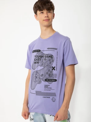 Fioletowy t-shirt z nadrukami