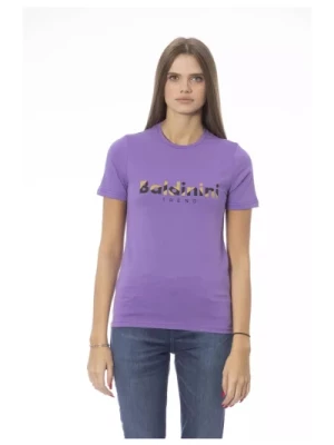 Fioletowy T-shirt z nadrukiem na przodzie Baldinini