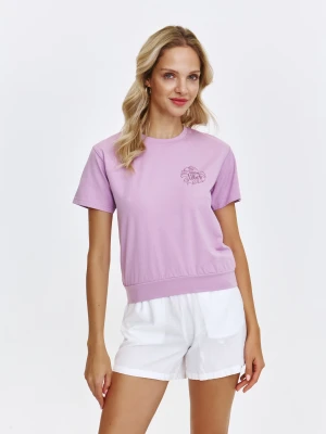 Fioletowy t-shirt z subtelnym nadrukiem TOP SECRET