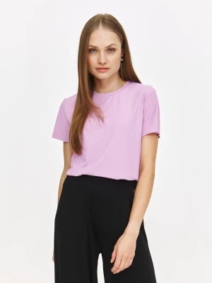 Fioletowy t-shirt ze strukturą w prążek Top Secret