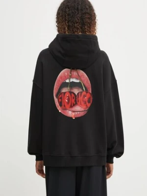 Fiorucci bluza bawełniana Cherry Mouth Print Relaxed Fit damska kolor czarny z kapturem z nadrukiem W02FPSHO092CJ05BK02
