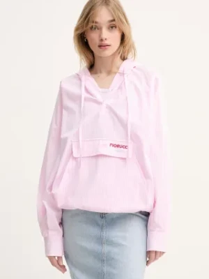 Fiorucci bluza bawełniana Gingham Logo Hoodie Shirt damska kolor różowy z kapturem wzorzysta W02SPTLO286CO01PN02