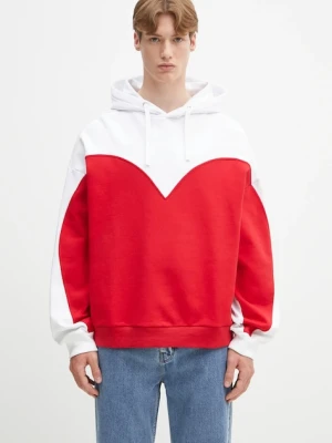 Fiorucci bluza bawełniana Heart Relaxed Fit kolor czerwony z kapturem wzorzysta U02SPSHO092CJ05RD01