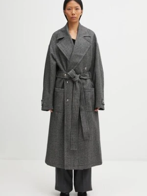 Fiorucci płaszcz z dodatkiem wełny Herringbone Maxi kolor czarny W25FWOCO001PL01GY01