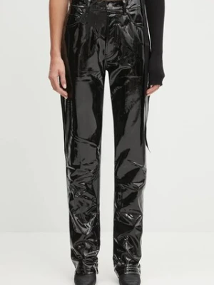 Fiorucci spodnie Stretch Vinyl Straight Fit damskie kolor czarny dzwony high waist W25PFBPA014VN02BK01