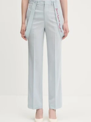 Fiorucci spodnie wełniane Embroidered Suspender damskie kolor niebieski proste high waist W02SPBPA183WO01BL02